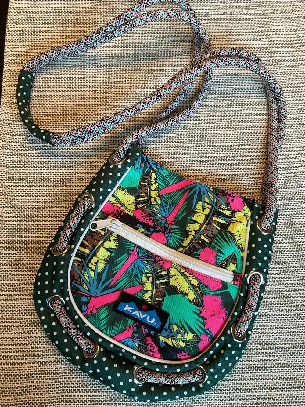 Kavu Tropical Print Crossbody in Green, Pink & Yellow